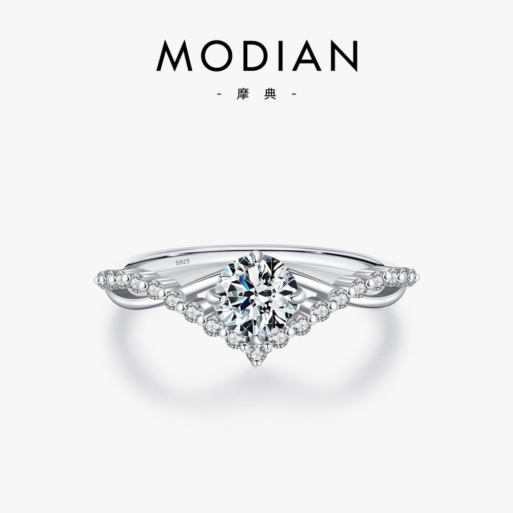 MODIAN 50-Karat Moissanit Krone Ring S925 Silber Damen
