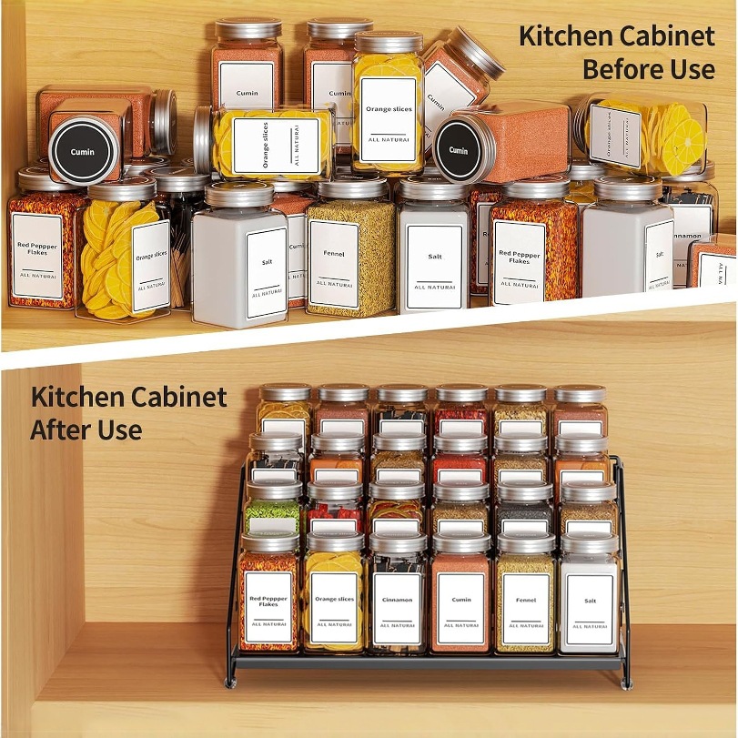 Wrought iron spice rack foldable kitchen counter spice bottle display shelf multi-layer storage rack step spice rack - 4