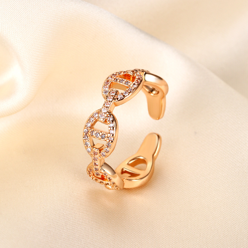 Gold-plated pig nose ring, full diamond set