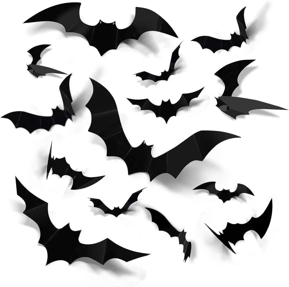 Halloween Decoration Set, 3D Black Spider and Bat Wall Stickers