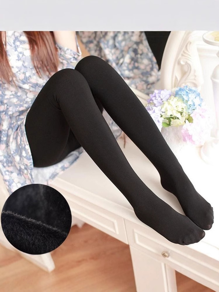 Fleece-Lined Thick Leggings, Skin-Tone, Foot-Cover Style