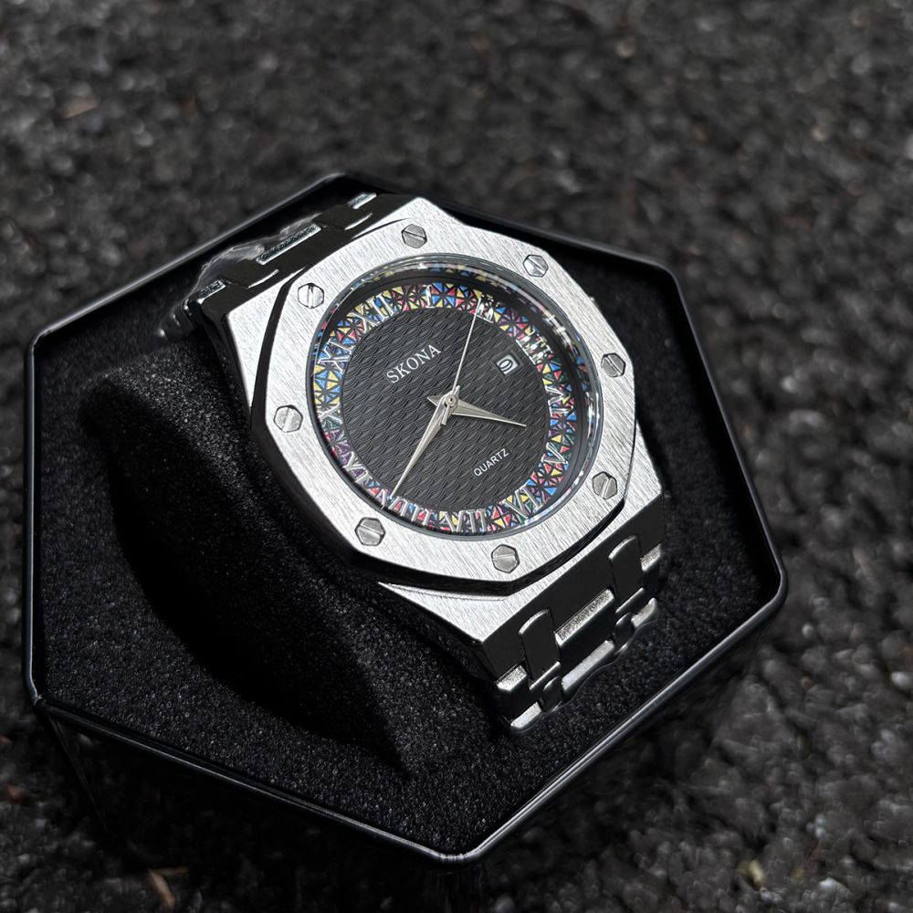 Men's quartz watch waterproof roman numerals steel strap - 1