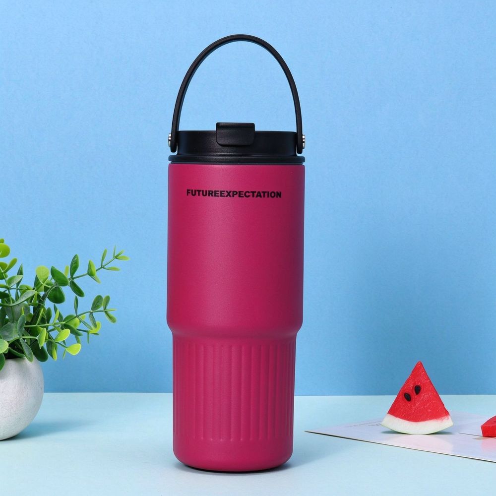 New 304 Stainless Steel Thermos Cup Creative Plaid Pattern Large Capacity Insulated Cup with Handle and Straw Car Cup Wholesale - 12