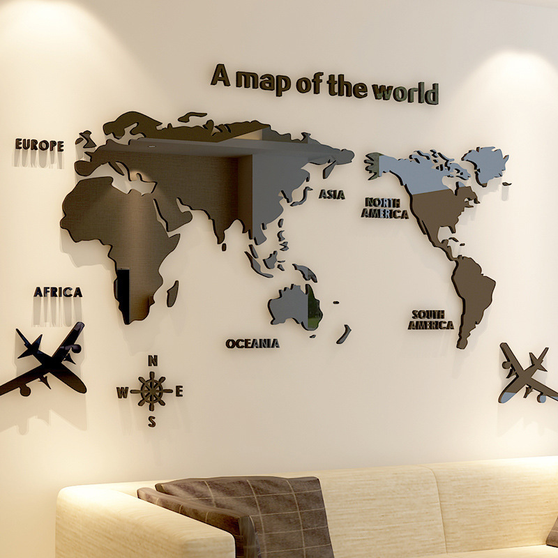 Acrylic 3D Wall Sticker, Living Room TV Background World Map M70