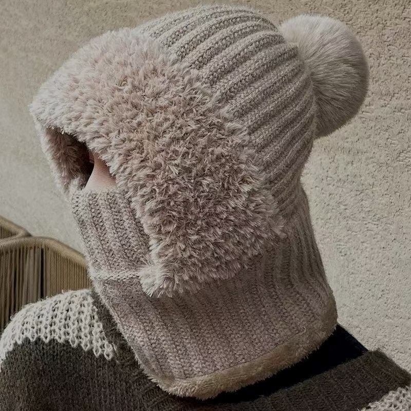 Damen-Winterstrickmütze, Schal und Maske 3-in-1-Set