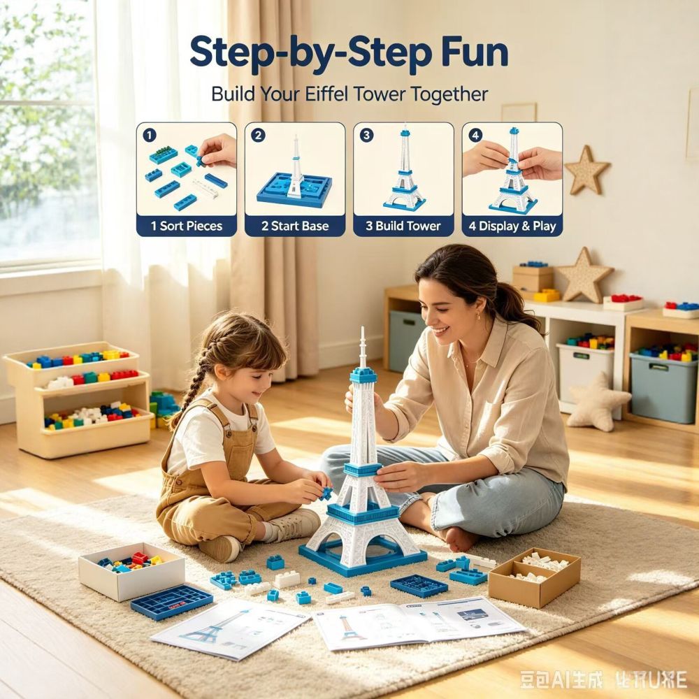 Eyfel Kulesi yapı blokları seti, STEM eğitici model, 3 yaş ve üzeri