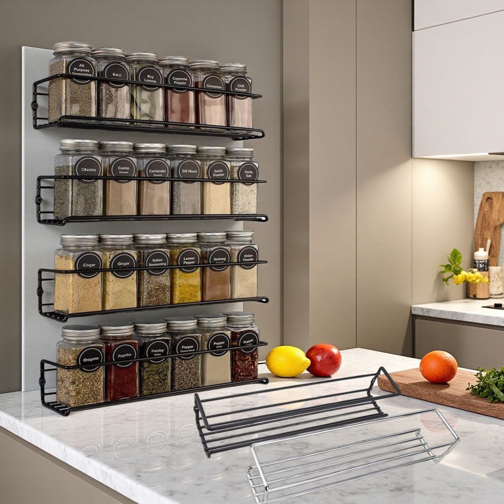 Carbon Steel Seasoning Kitchen Storage Rack Iron Art Household Wall-Mounted Soy Sauce Rack Cabinet Door No-Drill Square Organizer Shelf - 1