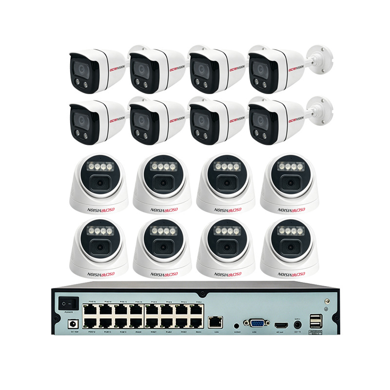 4K High-Resolution POE Security Camera Set, Dual-Light Full-Color Night Vision Recording, Waterproof Complete Equipment Set Suitable for Indoor and Outdoor Use