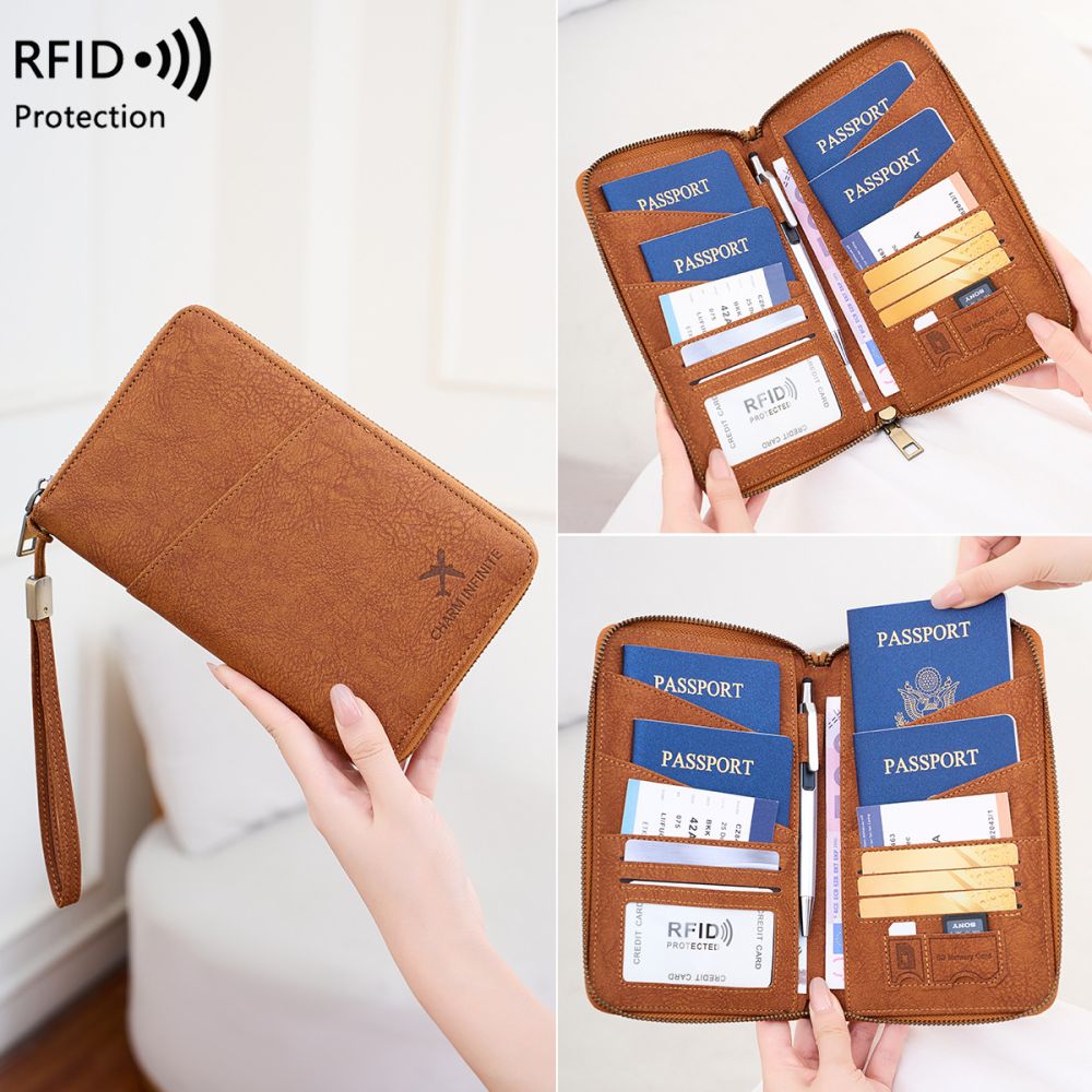 Grenzüberschreitende neue RFID-magnetfeld-resistente Reisepasshülle mit langem Reißverschluss, multifunktionale Reisetaschen-Aufbewahrung für Tickets und Dokumenten