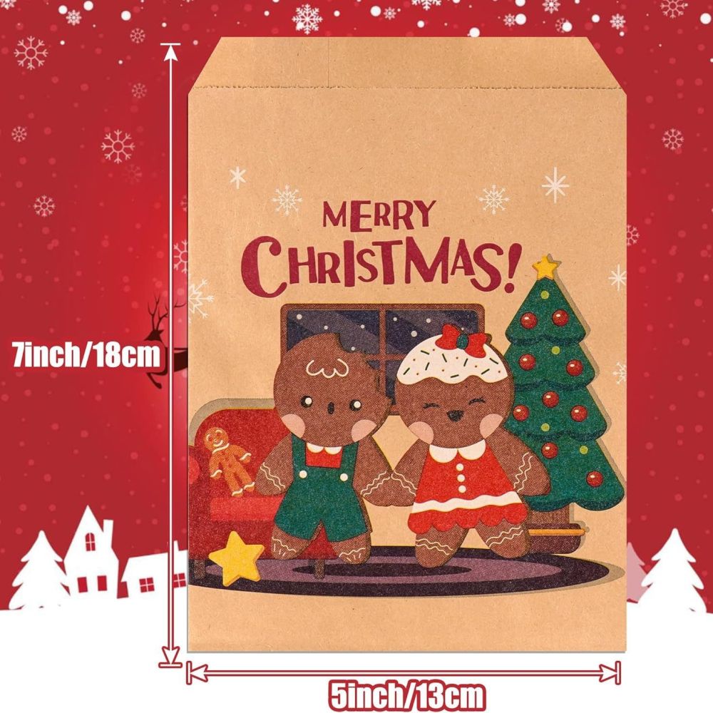 Noel Kraft Kağıt Çanta Noel Baba ve Noel Ağacı Desenli