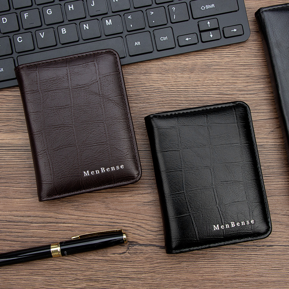 Classic Stone Pattern Slim Vertical Men's Leather Wallet with Card Slots