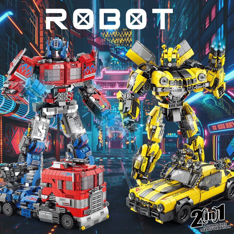 Kompatibel mit LEGO-Bausteinen, Transformers-Bumblebee-Roboter-Auto-Mech-Spielzeug, Optimus-Prime-Mech, Jungen-Bausatz ab 6-12 Jahren