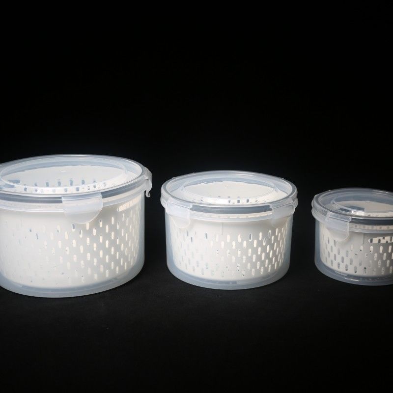 Round Double-Layer Food Storage Container with Drain Basket and Clip Lid