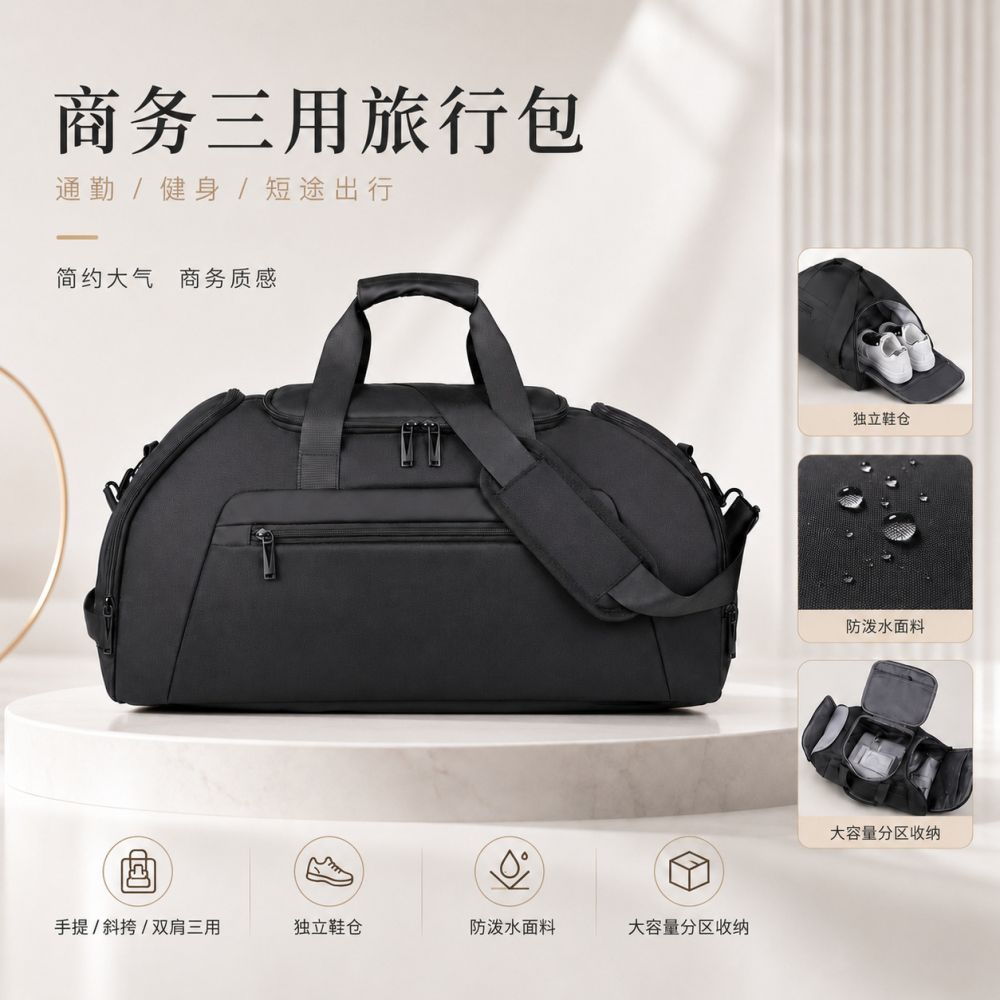 Travel backpack, large capacity, shoe compartment, wet and dry separation