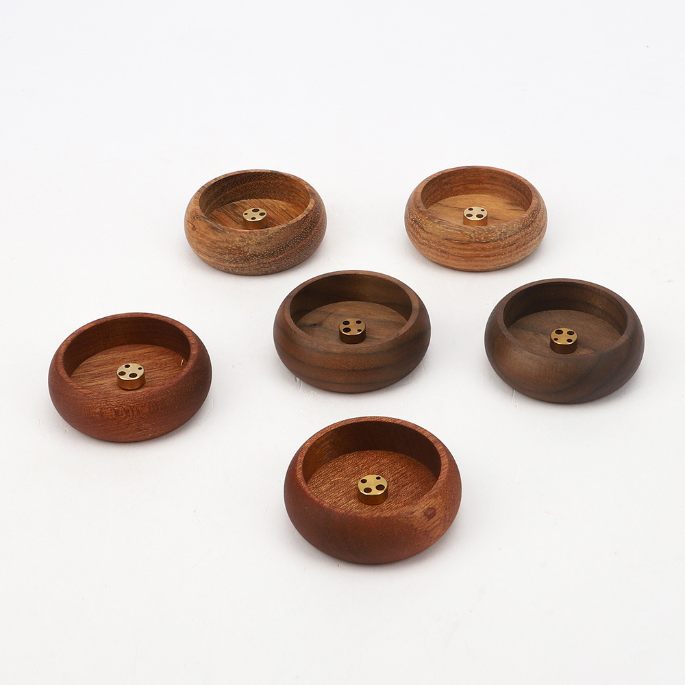 Chinese style black walnut home incense holder 4-hole wooden incense stick holder home handmade incense base fine incense holder - 4