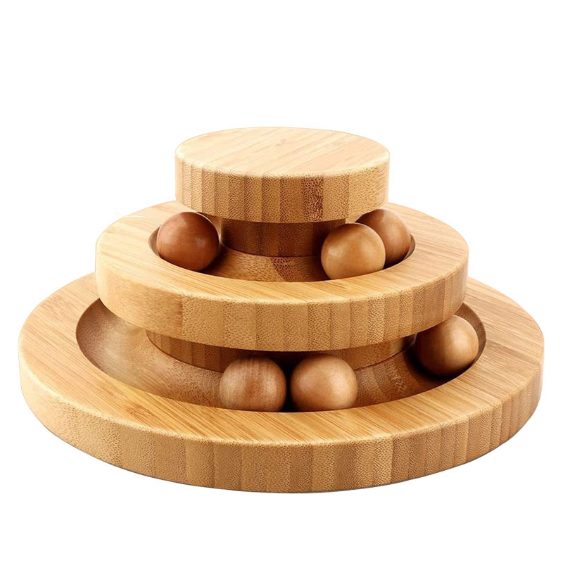 Solid Wood Cat Turntable Toy with Rolling Ball, Chew-Resistant, Customizable
