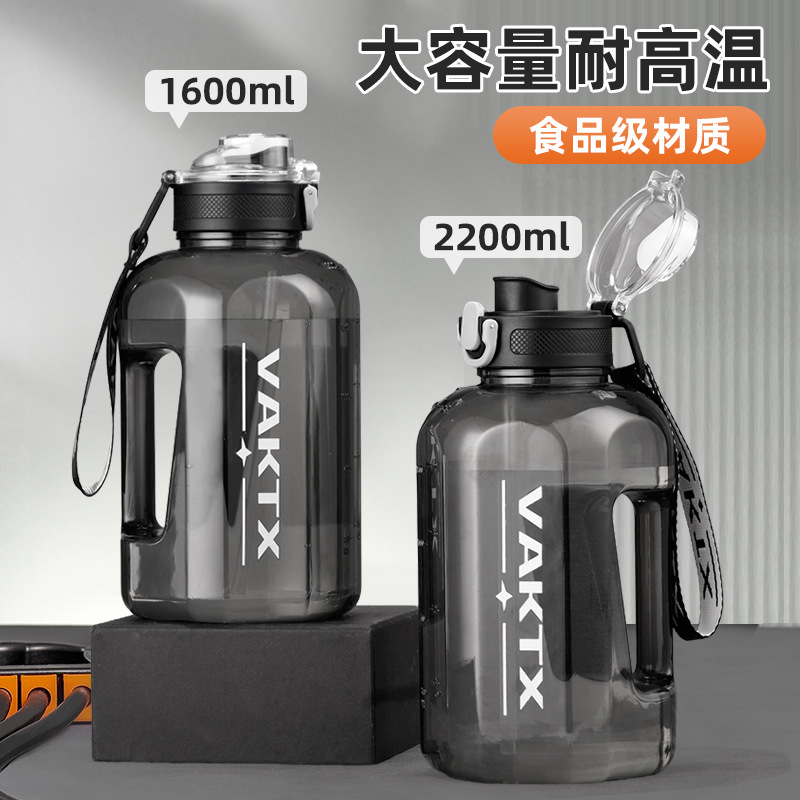 Großvolumiges Wasserglas, hitzebeständige Fitness-Sportflasche, aufklappbarer Deckel, Strohhalm, Ton-Ton-Glas, sommerliches großes bauchiges Glas - 7