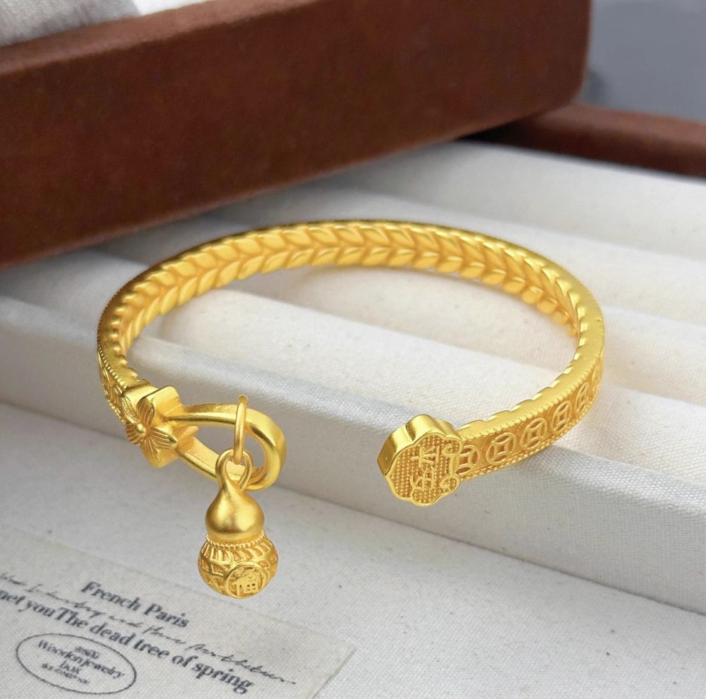 Yeni Vietnam Sakin Çin Tarzı Retro Tasarım Güvenlik Altını Para Kabağı Açık Ağızlı Bilezik Kadın Aksesuarları Toptan