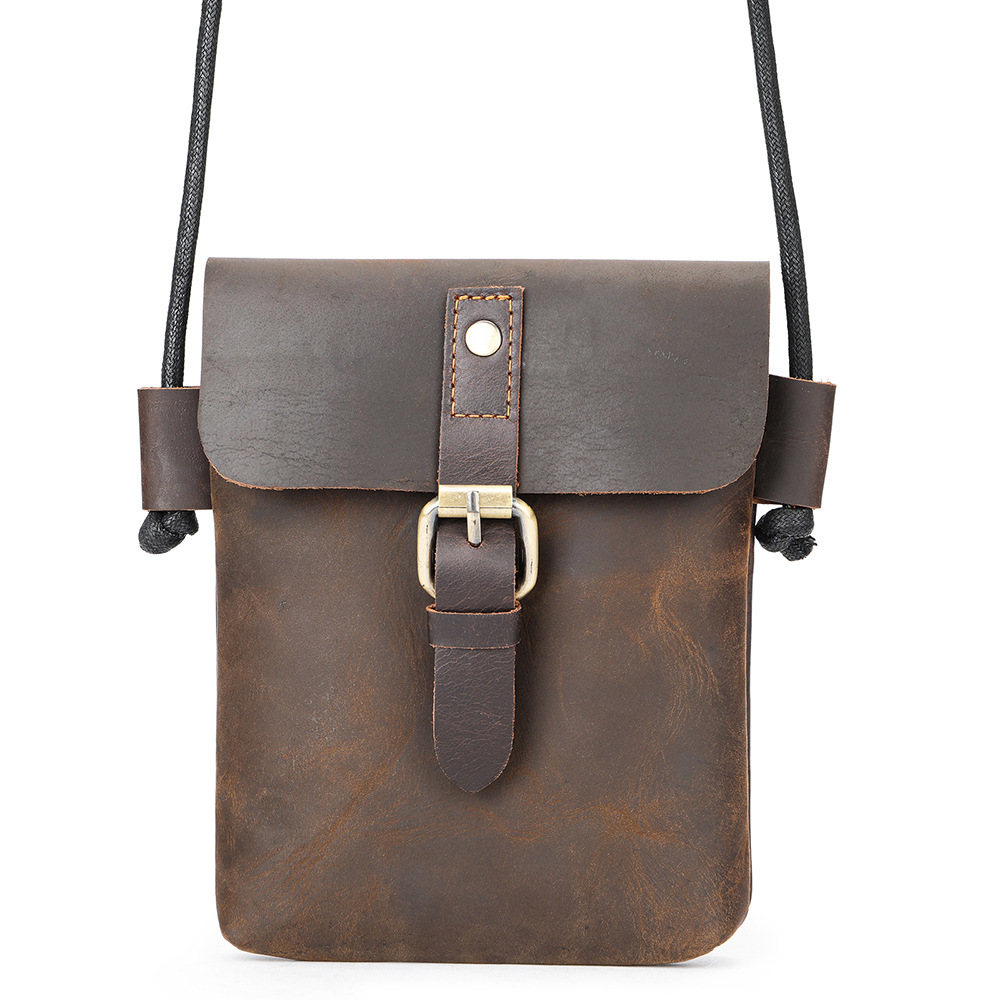 Echte Leder Crossbody Tasche Handytasche Mini kleine Tasche Schulter Handytasche Vollnarbenleder weiches Leder Premium Schultergurt Tasche für Herren - 7