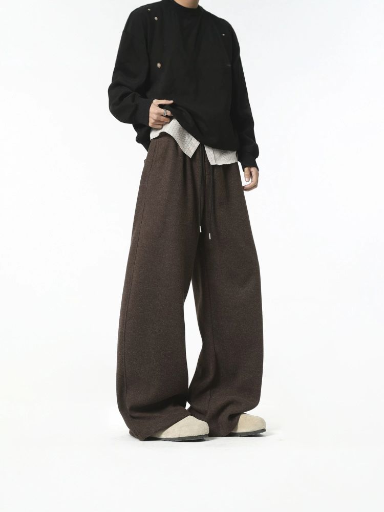 2026 New Autumn Winter Casual Pants Men Sand-Washed Sweatpants Patchwork Solid Color Wide-Leg Pants Saber Pants Hong Kong Style Sports Pants Trendy