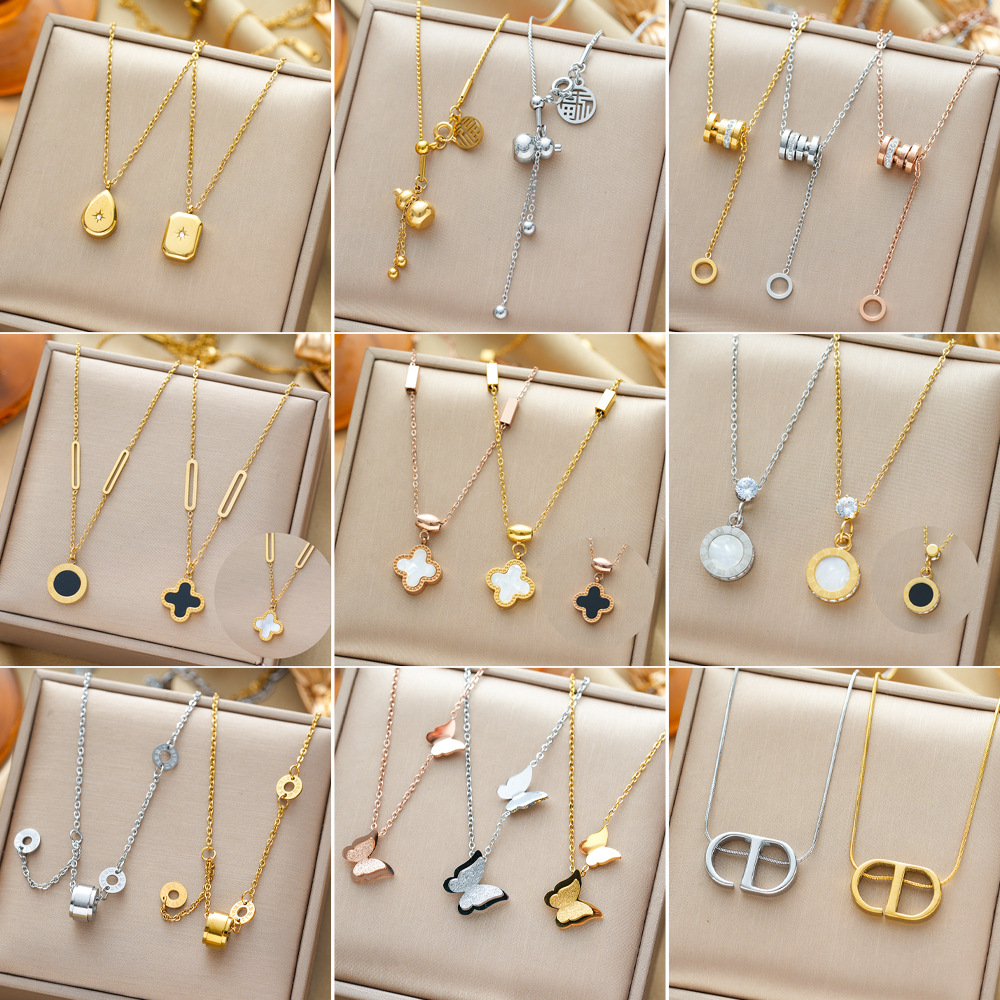 Grenzüberschreitender Bestseller elegante und personalisierte Titanstahl-Halskette für Frauen mit Elektrolyse 18K Gold Schlüsselbein-Kette Hals-Accessoire verblasst nicht