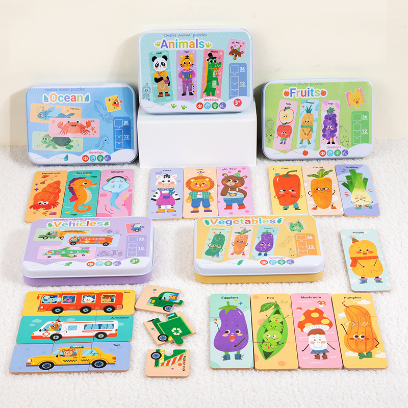 Çocuk puzzle seti demir kutu 3-4-5-6 yaş ulaşım hayvan
