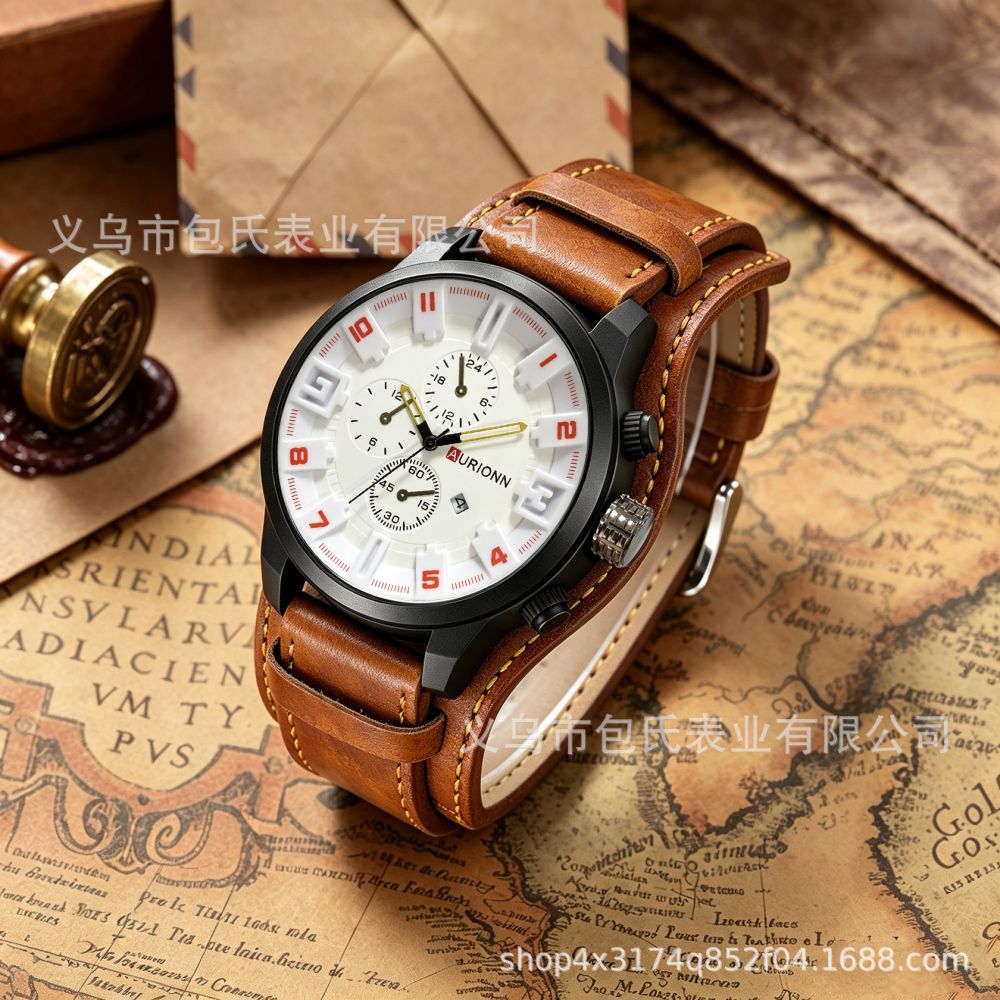 2026 Neues Modell Grenzüberschreitender Bestseller Vintage Herrenleder-Armbanduhr mit großem Zifferblatt Tiktok Special Forces Style Quarzuhr
