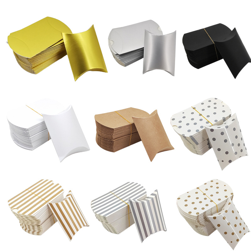 100 pieces kraft paper pillow box gift packaging box wedding candy box small size candy box folding-free