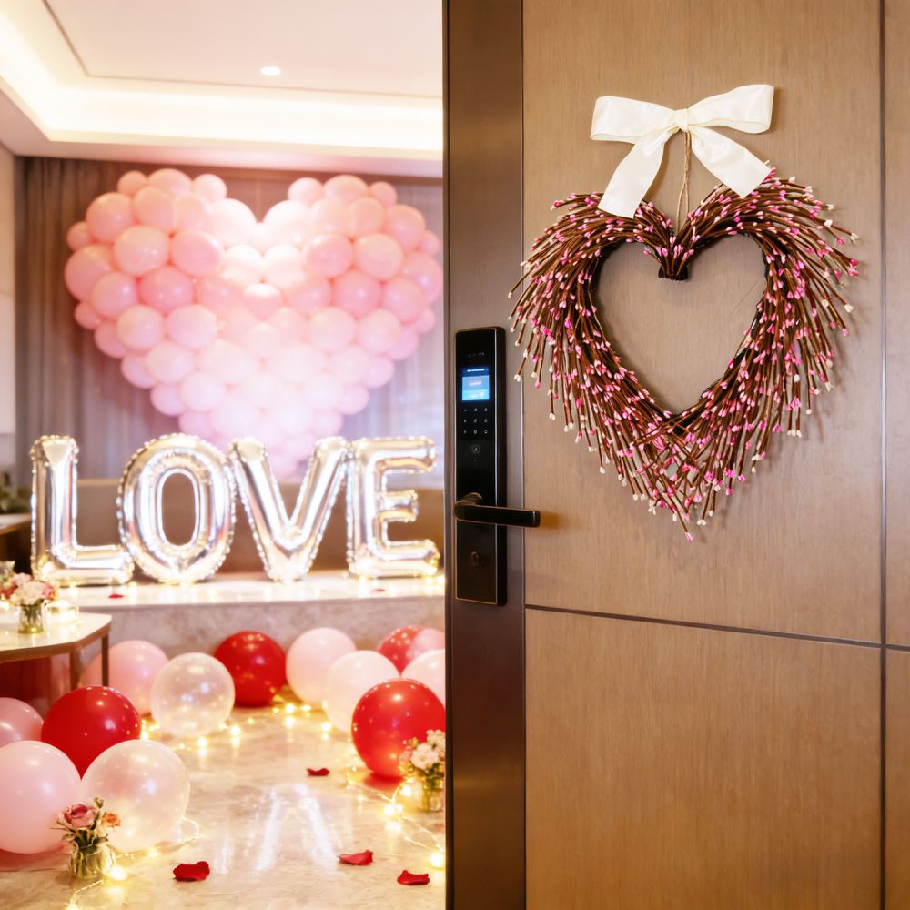 Pearlescent Valentine's Day Heart Wreath for Front Door Decoration - 1