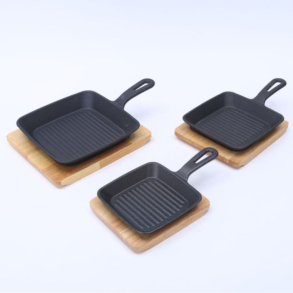 Single-Handle Striped Cast Iron Steak Pan, Induction Compatible