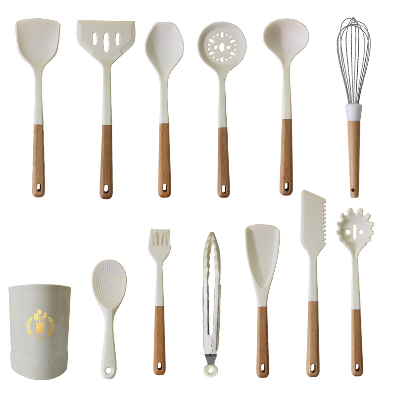 Silikon spatula ve kaşık 13 parçalı set yapışmaz silikon spatula süt beyazı gıda sınıfı silikon mutfak eşyaları seti satışa hazır - 6