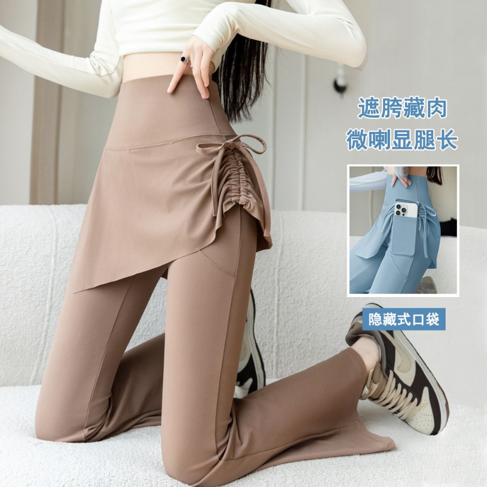 Stretchy Butt-Lifting Leggings for Women, High Waist, Pocket, Drawstring Shark Pants, Outer Wear, Plus Size, Slimming Slight Flare Yoga Pants, Spring and Autumn