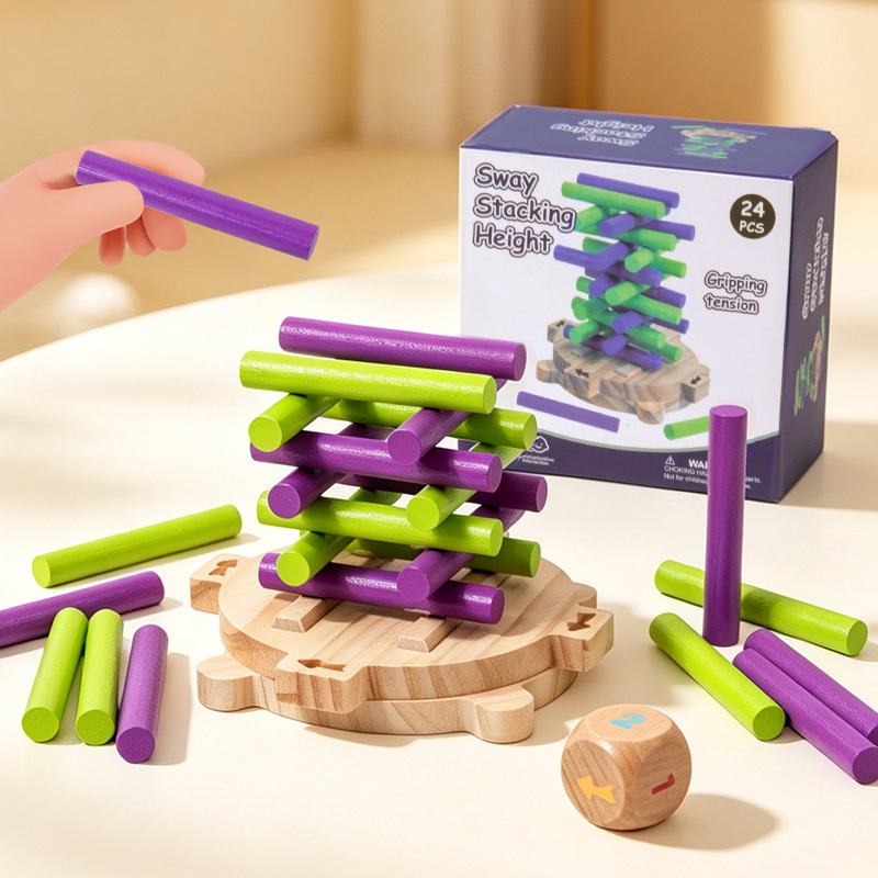 Wooden High Tower Stacking Blocks, Kindergarten Hand-Eye Coordination Educational Toy - 1