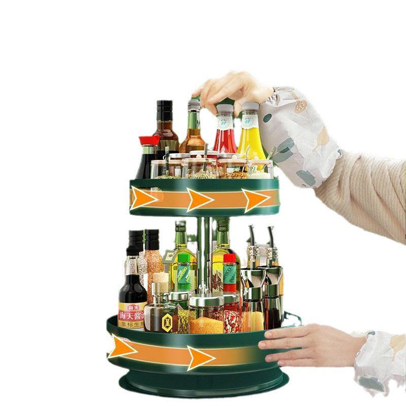 Rotating kitchen spice rack multi-tier countertop spice organizer kitchen spice storage box rotating tray removable - 5