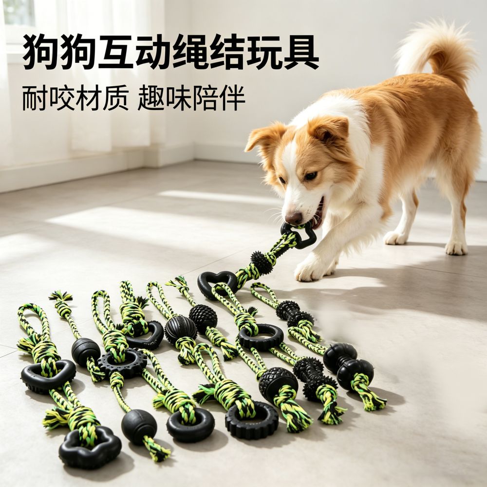 宠物用品狗狗玩具咬不烂猫碗绳结玩具磨牙自嗨解闷跨境亚马逊爆款