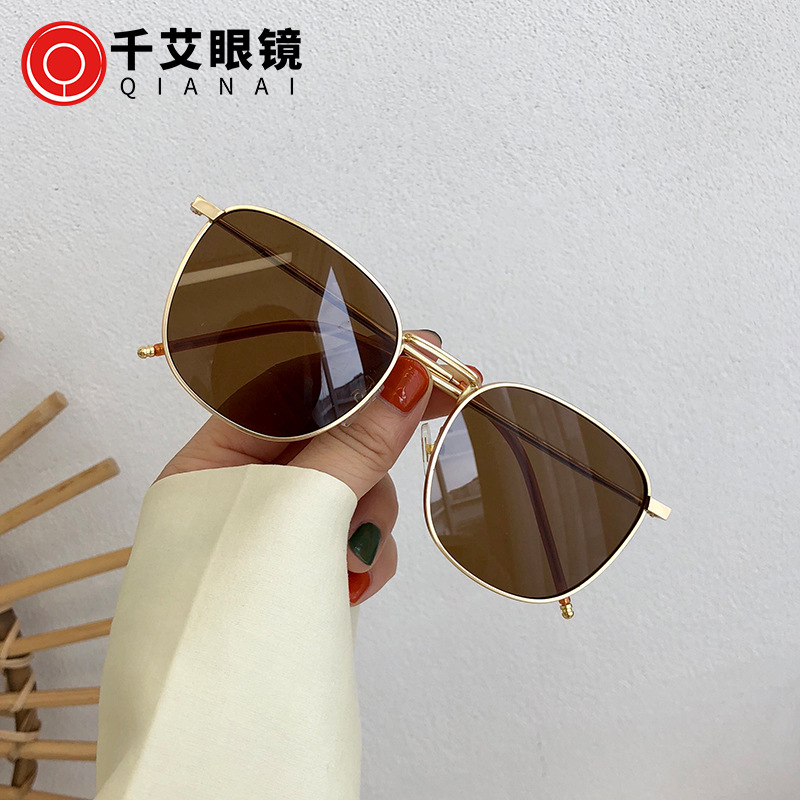 Qianai New Polarized Sunglasses Creative Square Frame Popular INS Korean Style Sunglasses Metal Anti-UV Glasses
