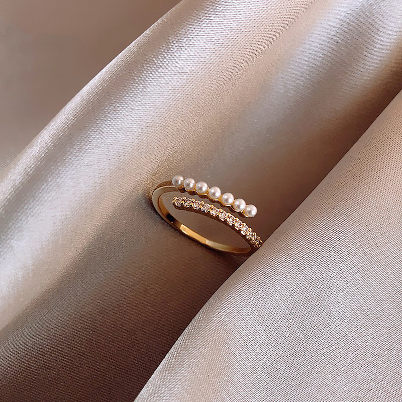 Pearl ring women adjustable open design