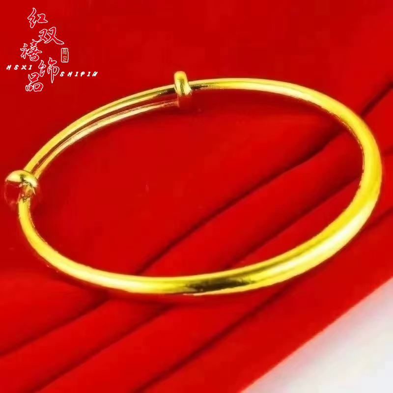 Sand gold smooth round bangle, women's, push-pull design