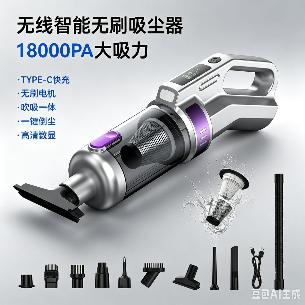 Car-mounted Digital Display Smart Brushless Cordless Car Vacuum Cleaner Handheld Portable High-Power Multifunctional Strong Suction