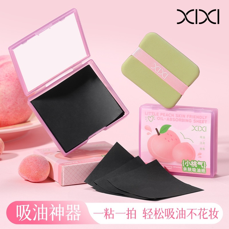 Xixi Öl-Blotting Paper 100 Stück mit Puderquaste Spiegeldose