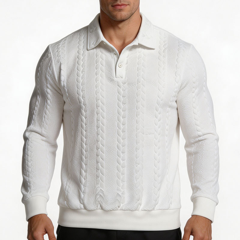 Sınır Ötesi KT Erkek Açık Yaka POLO Yaka Tişört Avrupa Amerika Sonbahar Kış Eski Para Tarzı Ağır Gramajlı Jakarlı Bol Kesim Düz Renk Rahat Sweatshirt