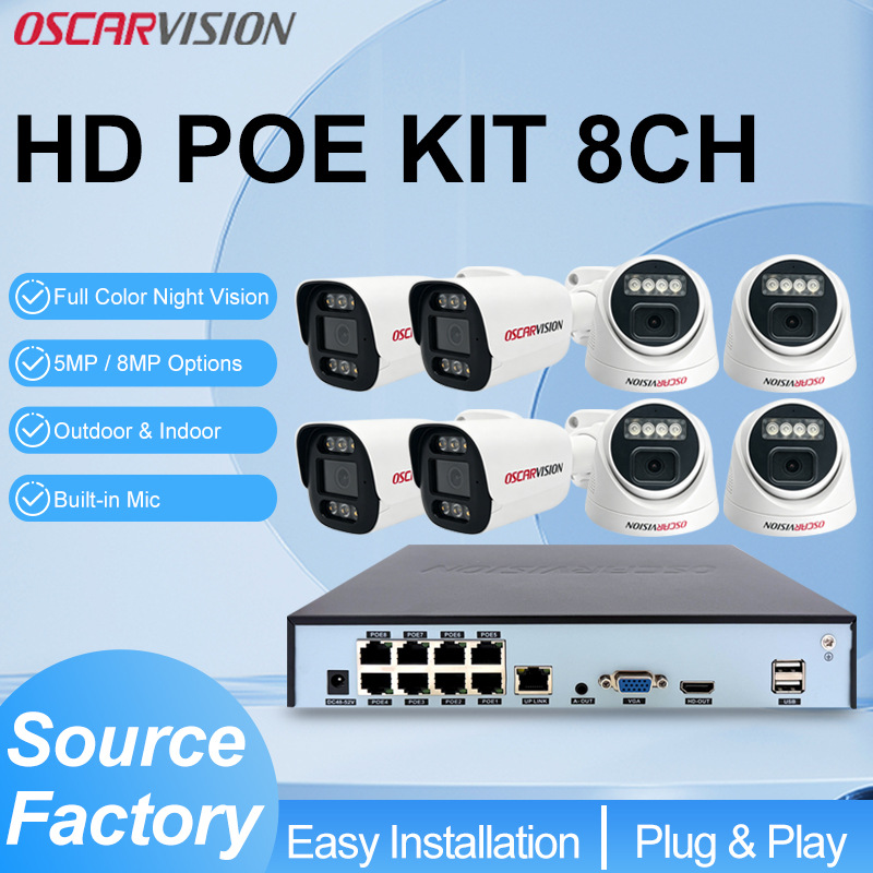 POE 4K gözetim kamerası seti, plastik konut, su geçirmez, tam renkli - 1