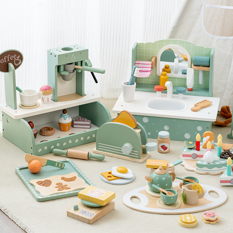 Wooden Children's Pretend Play Dessert and Tea Set, Kitchen Toy