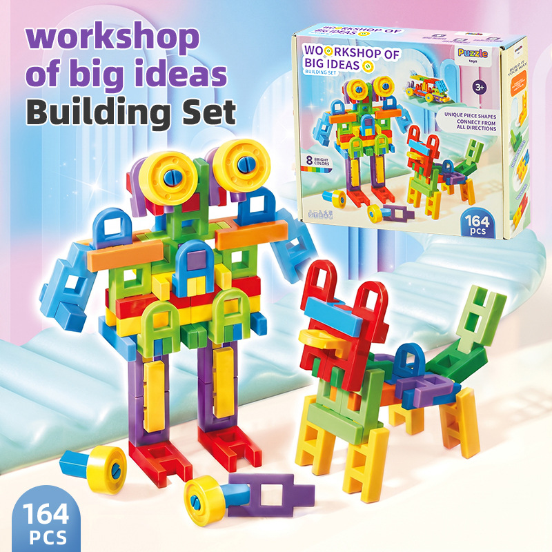 Assorted building blocks, preschool children, plastic construction