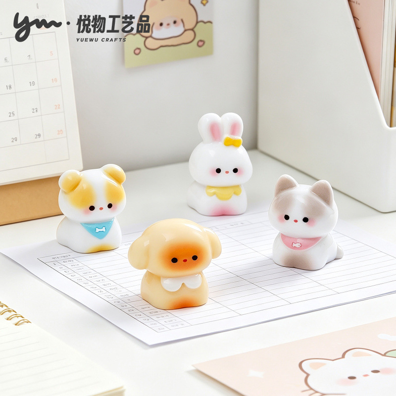 Cute Pink Tie Cat and Puppy Figurine for DIY Decor