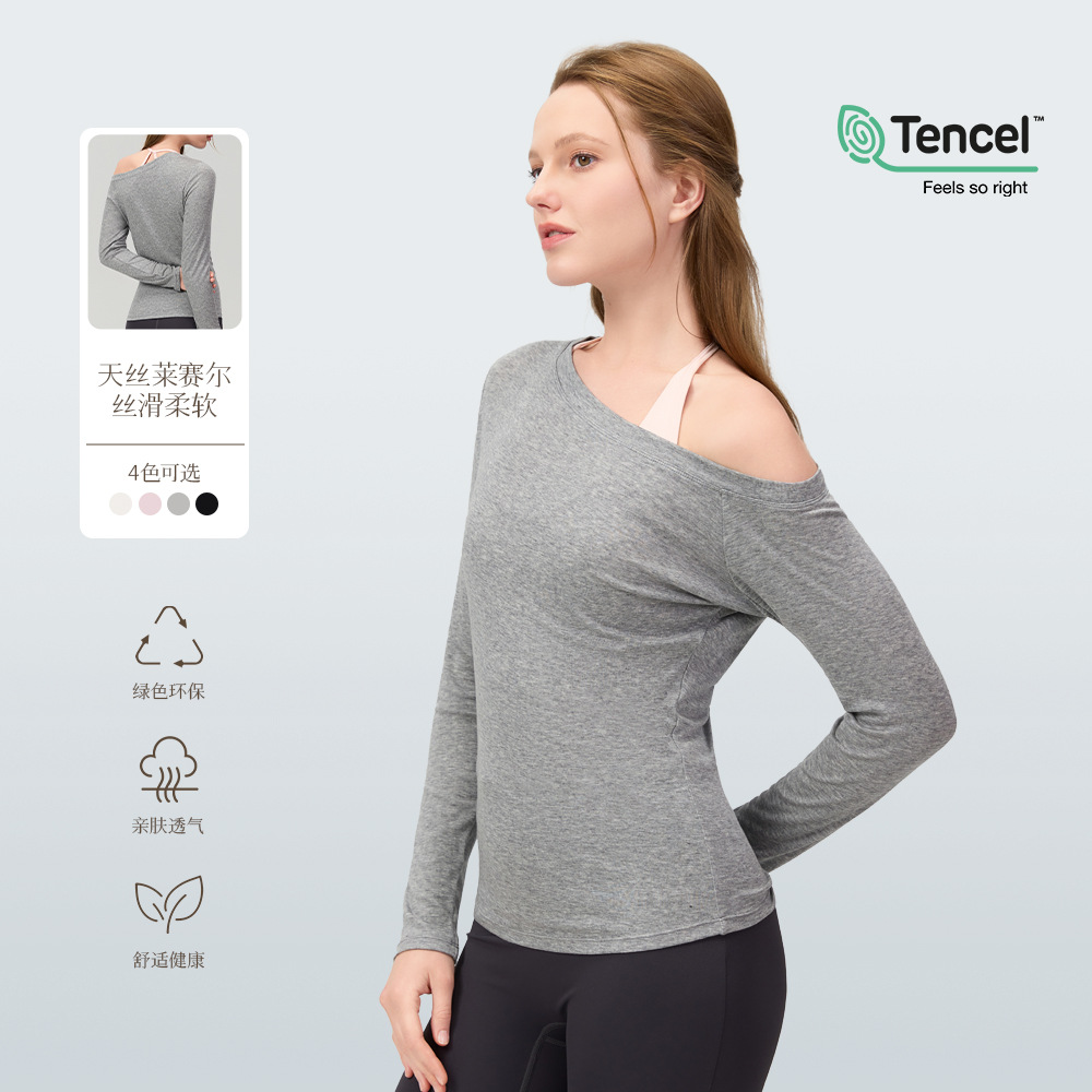 Tencel-Yoga-Oberteil für Damen, locker, schulterfrei, langarm
