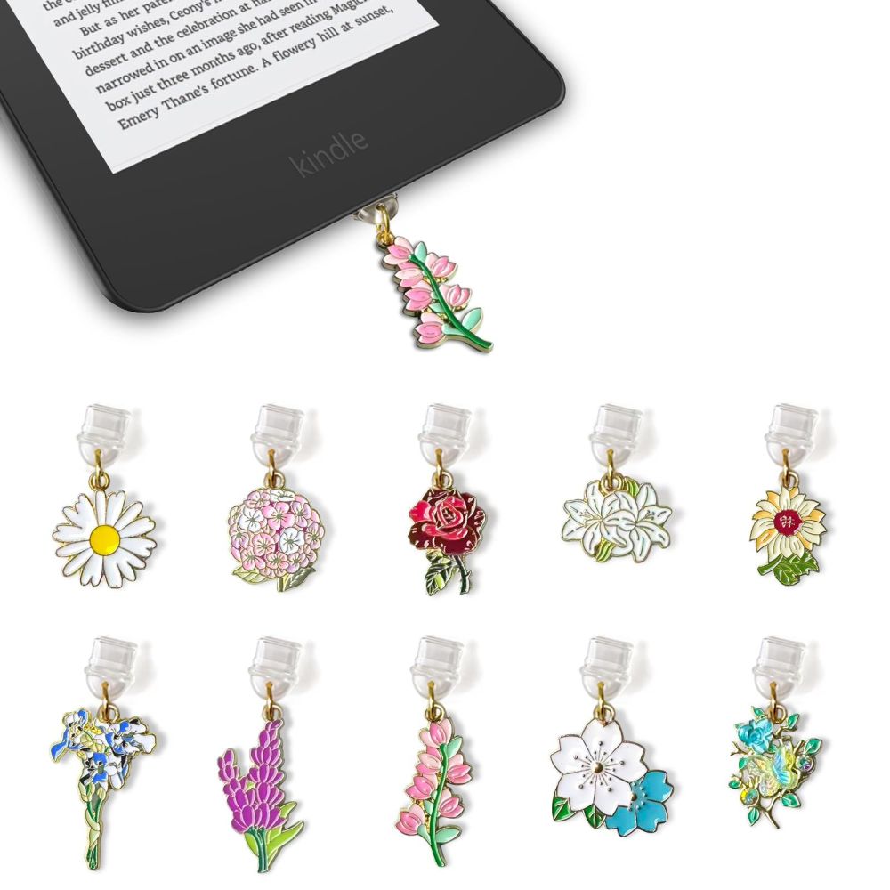 Personalized Flower USB Type-C Dust Plug Protective Cover Set, Compatible with Phones/Kindle, Bulk Mixed Order, Direct Factory Supply
