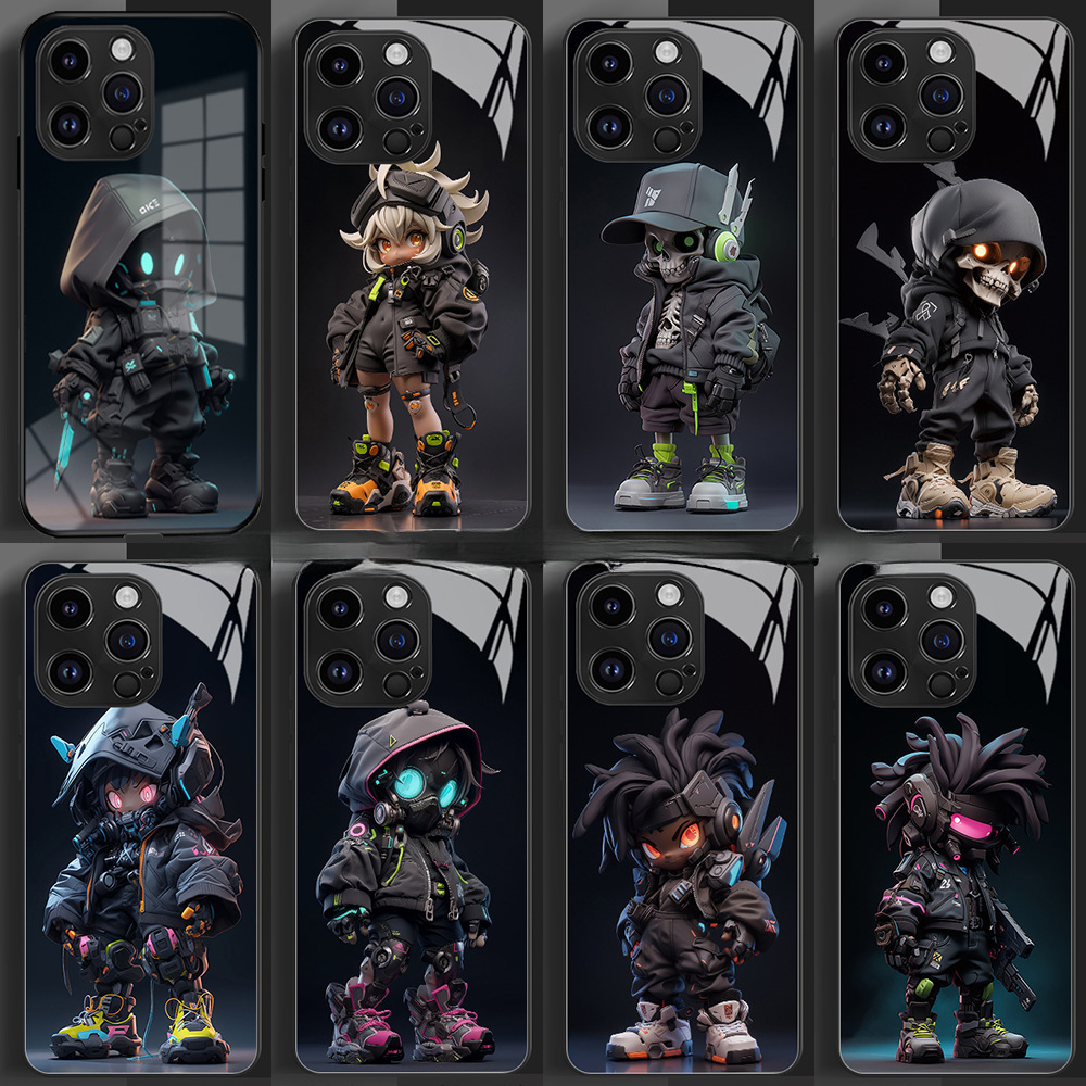 iPhone 17 Pro Max kılıfı, cyberpunk deseni, cam, trendy tasarım