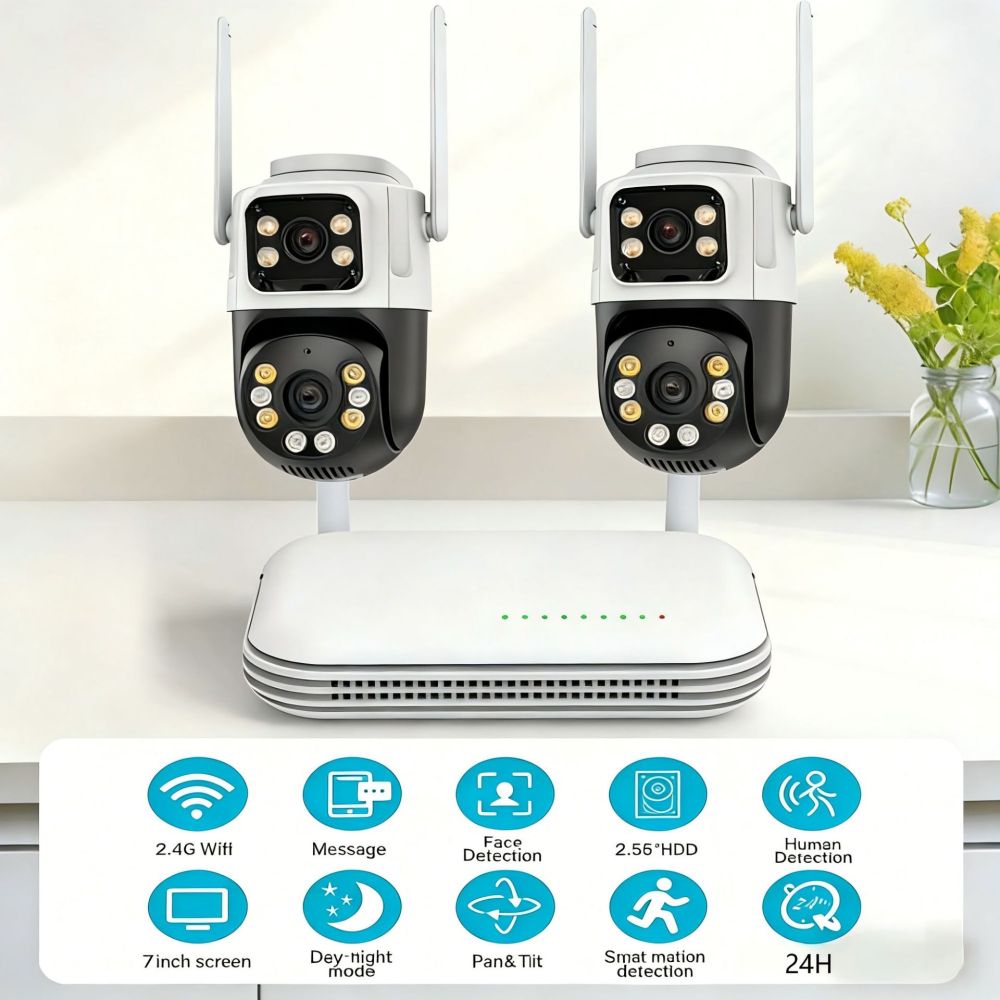 CCTV监控系统wifi带屏双目球机监控摄像头套装摄像头小体积录像机