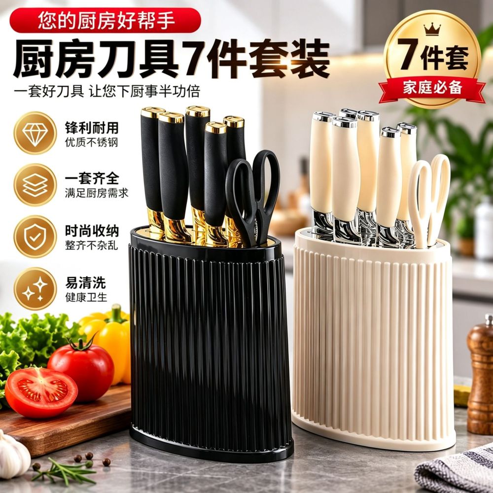 7-Piece Stainless Steel Kitchen Knife Set with Knife Block